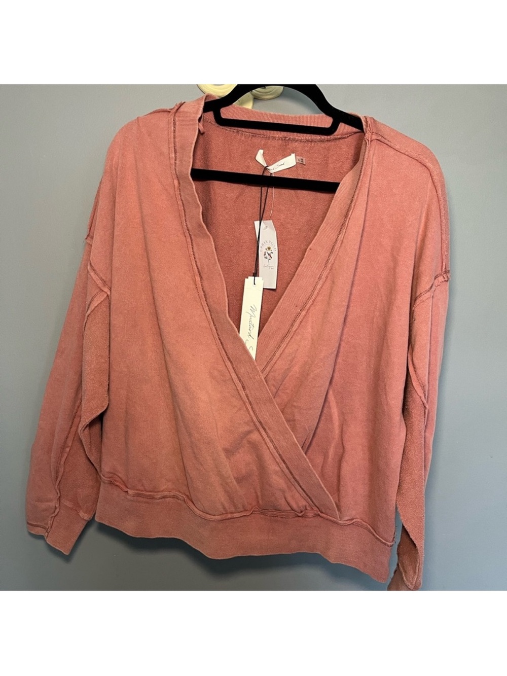 Mustard Seed Washed Dusty/Rusty Rose V-Neck Wrap Sweater
